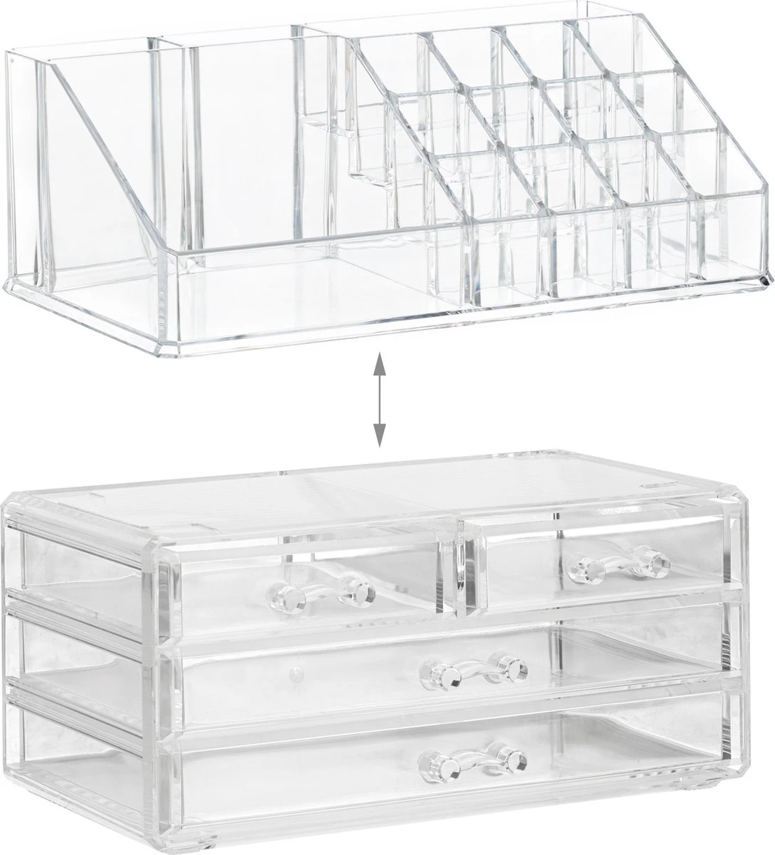 Relaxdays Make-up Organizer - Tweedelig - Cosmetica Opbergdoos - Transparant 18 Relaxdays Make-up Organizer - Tweedelig - Cosmetica Opbergdoos - Transparant - Afbeelding 16