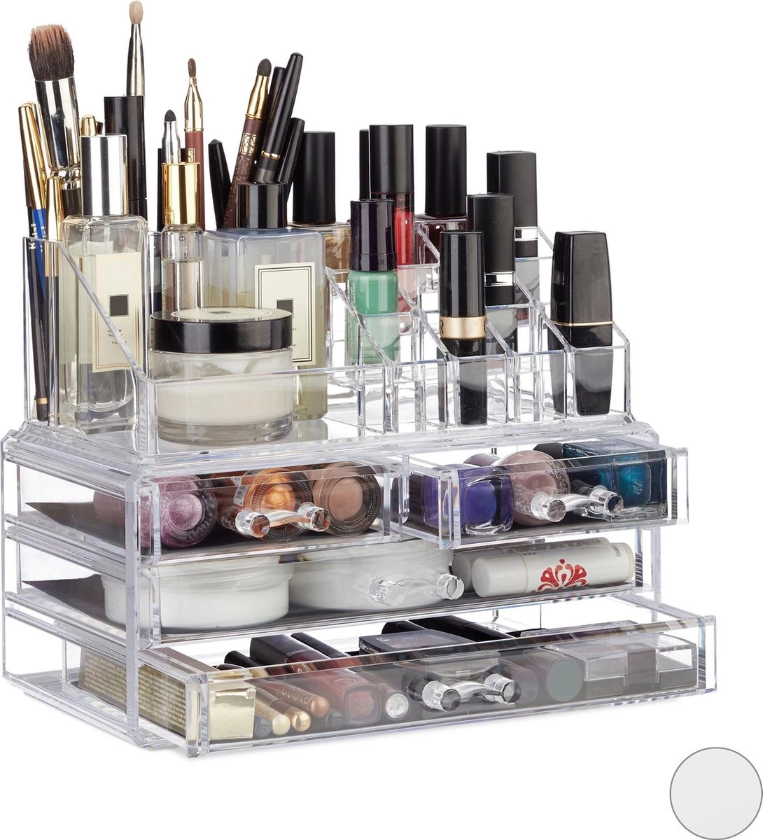 Relaxdays Make-up Organizer - Tweedelig - Cosmetica Opbergdoos - Transparant 4 Relaxdays Make-up Organizer - Tweedelig - Cosmetica Opbergdoos - Transparant - Afbeelding 2