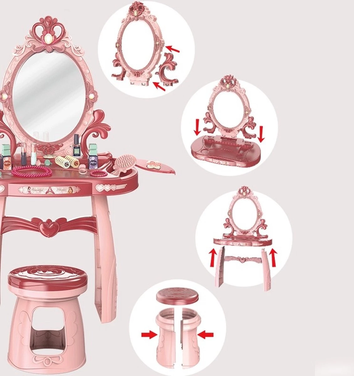 Kaptafel Kind - Make Up Tafel Met Spiegel - 44x24,5x76cm - Roze 4 Kaptafel Kind - Make Up Tafel Met Spiegel - 44x24,5x76cm - Roze - Afbeelding 2