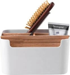 Altom Design Badkamer Orginazer 5-vaks - Gemaakt Van Ecologisch Bamboe - 18 X 14,5 X 9,5 Cm - Wit Bruin - Natura Line - Bamboo - Make-up Opbergbox -Cosmetica Promotiewinkel 1132x1200 2