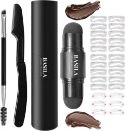Basila® Duo Wenkbrauw Stempel Kit - Donker Bruin & Bruin - Watervast - Matte Poeder - Trimmer - 26 Stencils