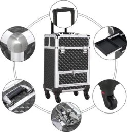 Monkey's Aluminium Kapperskoffer - Zwart - Beauty Case - Cosmeticakoffer - Make-upkoffer - Trolley - 360 Graden Wielen - 34 X 24 X 55.5 Cm -Cosmetica Promotiewinkel 1155x1200 4