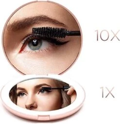 Fritzline© Make-up Spiegel | Compact | Tru-Daylight LED Verlichting | 10x Vergroting | Rond