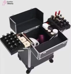 Kapper Koffer| Nagel | Visagist | Make-up | Cosmetica | Schminken | Trolley Stevig En Gemaakt Van Aluminium | 3 Delig | 8 Wielen | Bedekt Met Mooie Zilver Strips -Cosmetica Promotiewinkel 1158x1200 6