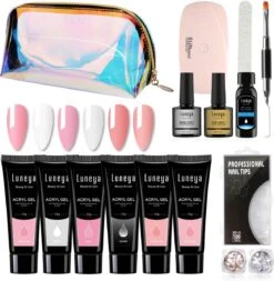 Luneya Polygel Kit - 6 Kleuren - Polygel Nagels Starterspakket - Tasje - Incl. UV LED Lamp