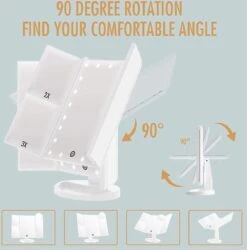 UNIQ Trifold Make Up Spiegel Met LED Verlichting En 2 Vergrootspiegels - Staande Spiegel - 21 LED-lampjes - Op Batterijen En USB (kabel Incl) - Wit -Cosmetica Promotiewinkel 1186x1200 1