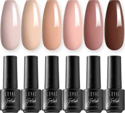 Lovae Cosmetics Gellak - 6-delige Set - Gel Nagellak - Dark Nude - Gellac - 8ML