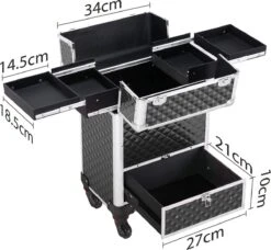 Monkey's Aluminium Kapperskoffer - Zwart - Beauty Case - Cosmeticakoffer - Make-upkoffer - Trolley - 360 Graden Wielen - 34 X 24 X 55.5 Cm -Cosmetica Promotiewinkel 1200x1107 5