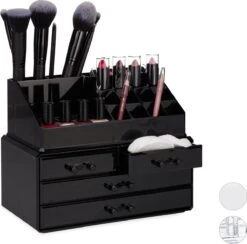 Relaxdays Make-up Organizer - Tweedelig - Cosmetica Opbergdoos + Lippenstift Houder - Zwart -Cosmetica Promotiewinkel 1200x1184 6