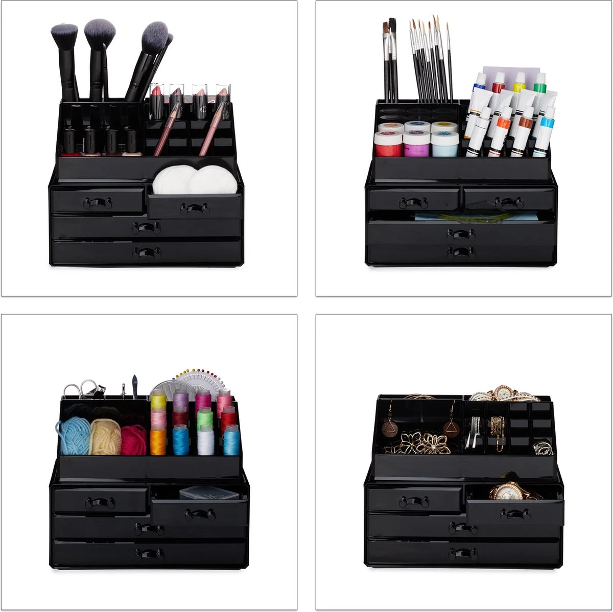 Relaxdays Make-up Organizer - Tweedelig - Cosmetica Opbergdoos - Transparant 5 Relaxdays Make-up Organizer - Tweedelig - Cosmetica Opbergdoos - Transparant - Afbeelding 3