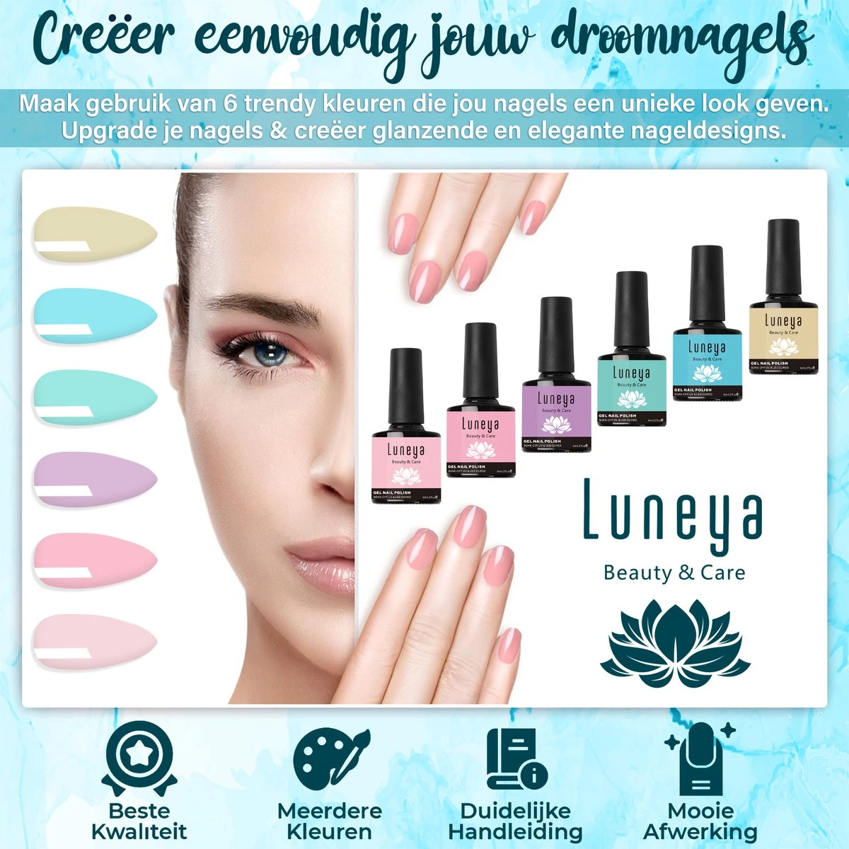 Luneya Gellak - Vivid Vibes Edition - 6-Delige Gellak Starterspakket - Gel Nagellak 4 Luneya Gellak - Vivid Vibes Edition - 6-Delige Gellak Starterspakket - Gel Nagellak - Afbeelding 2