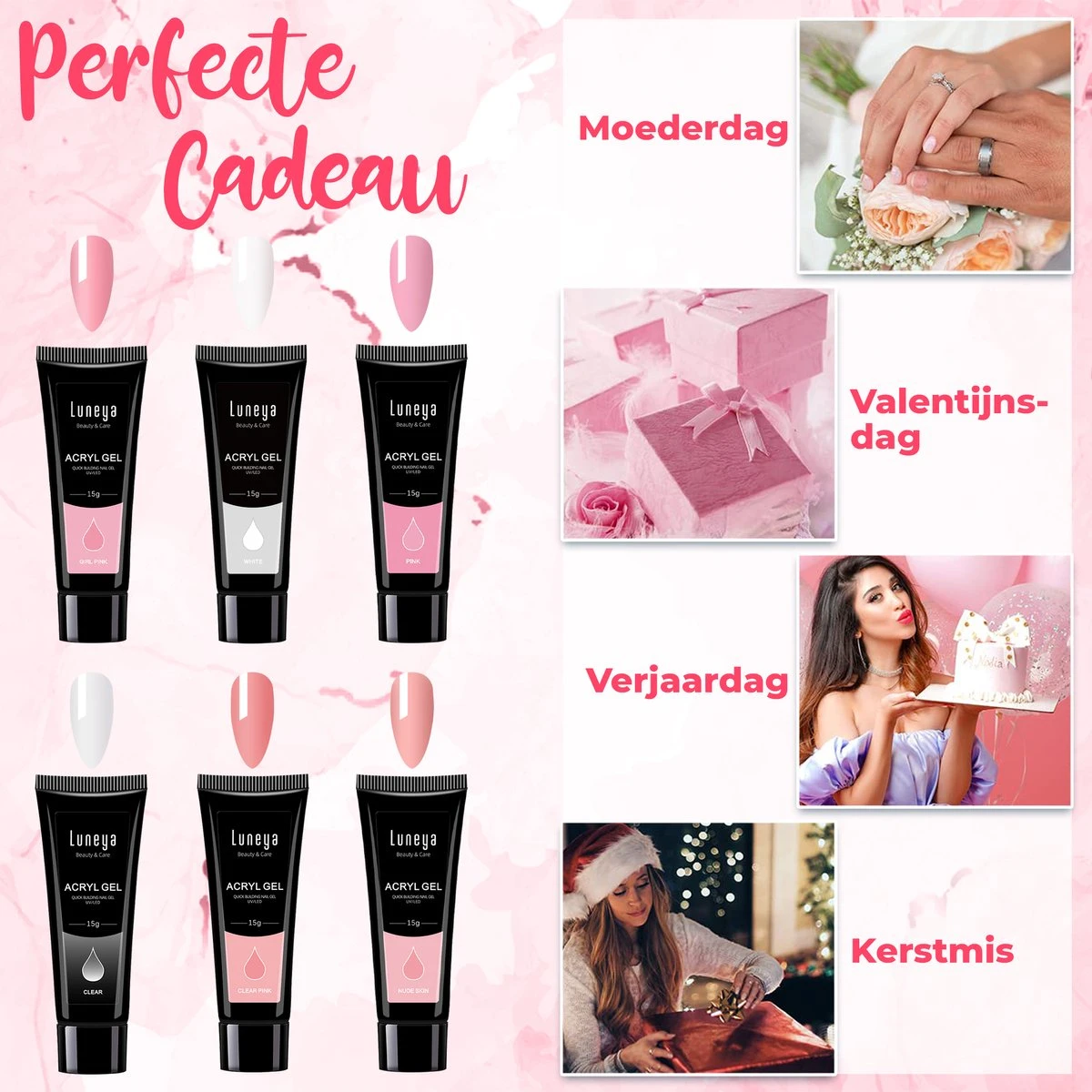 Luneya Polygel Kit - 6 Kleuren - Polygel Nagels Starterspakket - Tasje - Incl. UV LED Lamp 8 Luneya Polygel Kit - 6 Kleuren - Polygel Nagels Starterspakket - Tasje - Incl. UV LED Lamp - Afbeelding 6