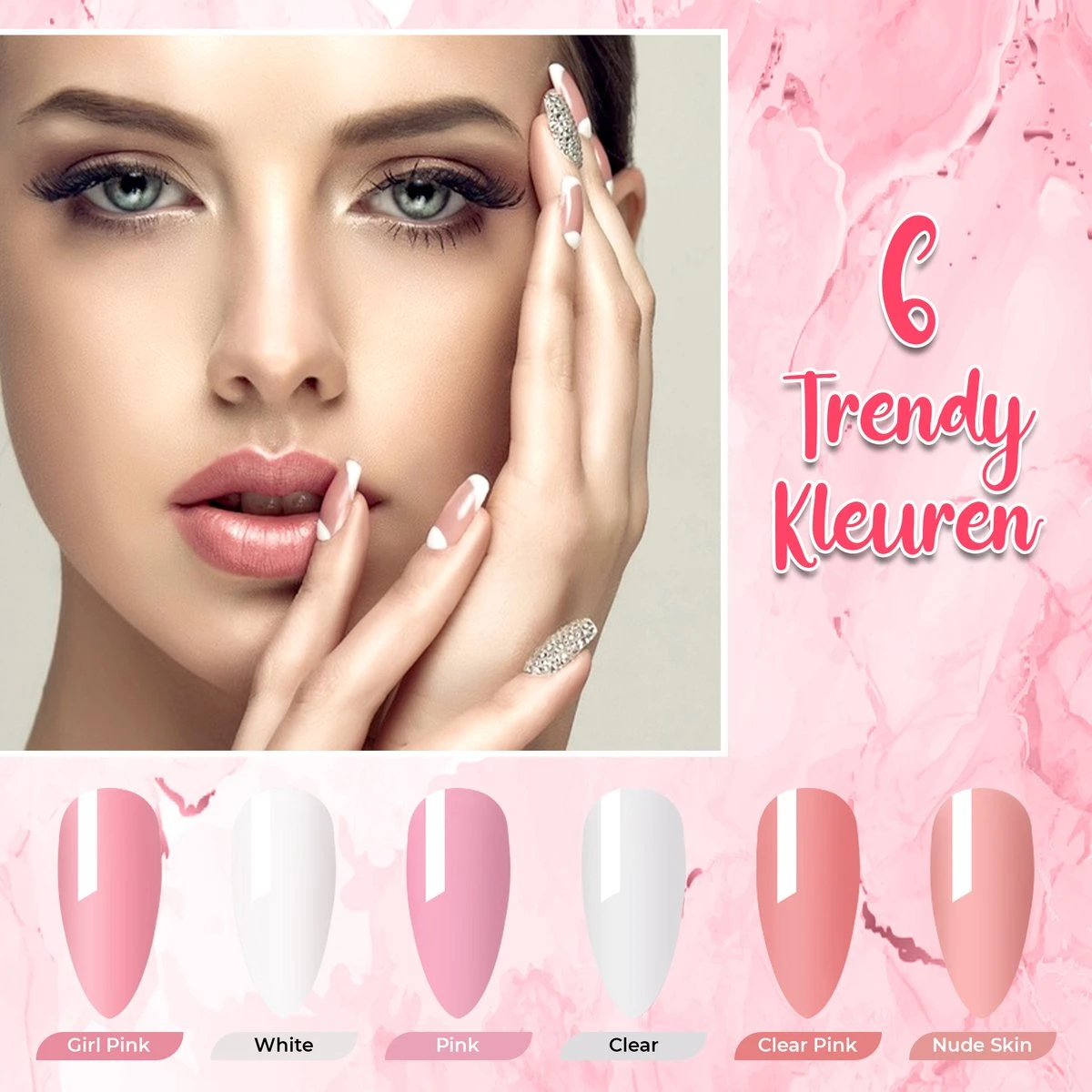 Luneya Polygel Kit - 6 Kleuren - Polygel Nagels Starterspakket - Tasje - Incl. UV LED Lamp 9 Luneya Polygel Kit - 6 Kleuren - Polygel Nagels Starterspakket - Tasje - Incl. UV LED Lamp - Afbeelding 7