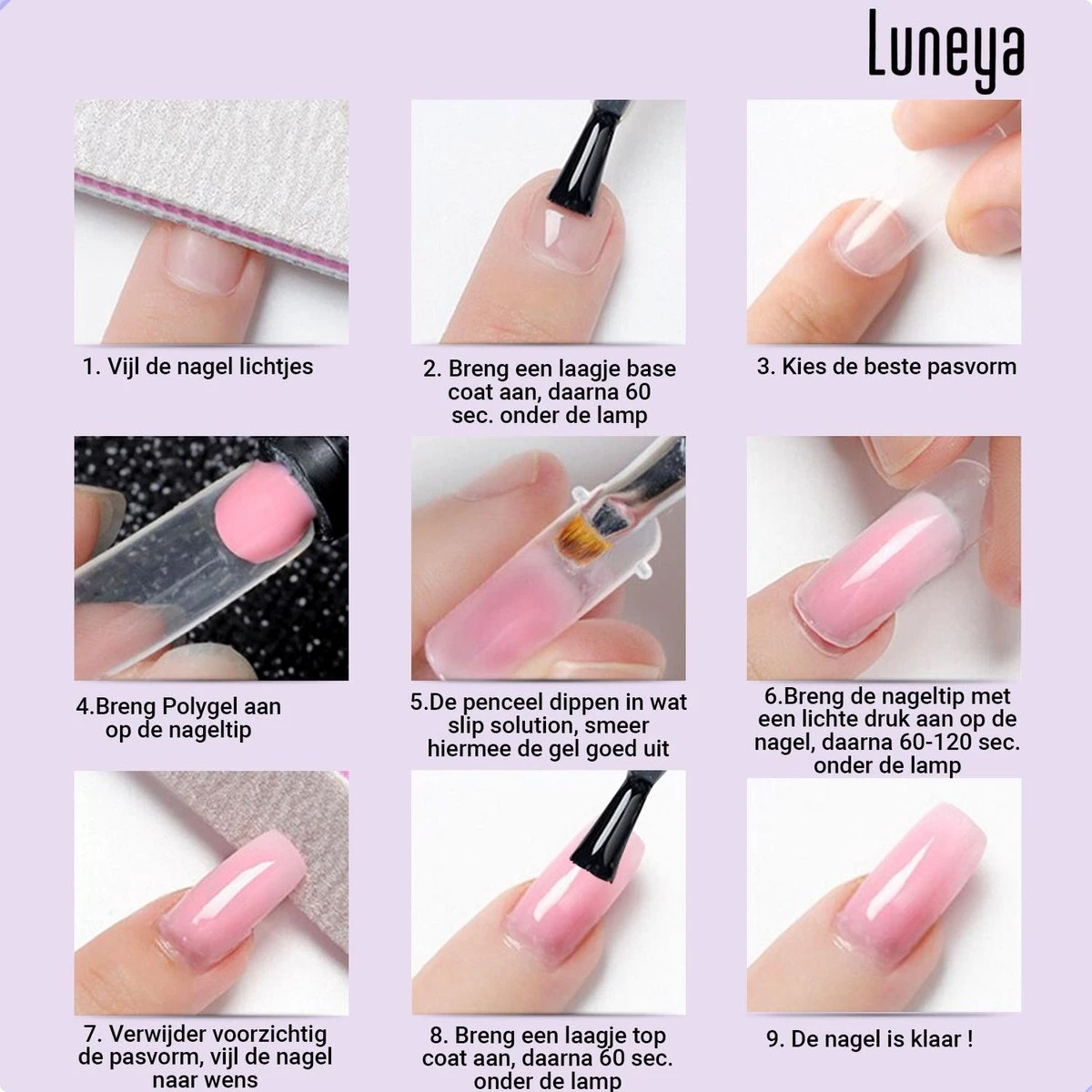 Luneya Polygel Kit - 6 Kleuren - Polygel Nagels Starterspakket - Tasje - Incl. UV LED Lamp 14 Luneya Polygel Kit - 6 Kleuren - Polygel Nagels Starterspakket - Tasje - Incl. UV LED Lamp - Afbeelding 12