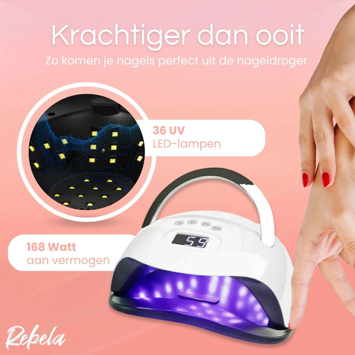 Rebela | Nageldroger | Gelnagels | GEL UV LED Nail Lamp 168w | UV Lamp Gelnagels | Led Nagellamp | Nageldroger | Wit 8 Rebela | Nageldroger | Gelnagels | GEL UV LED Nail Lamp 168w | UV Lamp Gelnagels | Led Nagellamp | Nageldroger | Wit - Afbeelding 6