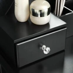 Merkloos Kaptafel, Kaptafel Met Grote Spiegel Zonder Frame, Toilettafel, Kaptafel, Voor Make-up, Gewatteerde Kruk, 5 Laden, Verplaatsbare Opbergdoos, Zwart RDT25BK -Cosmetica Promotiewinkel 1200x1200 697