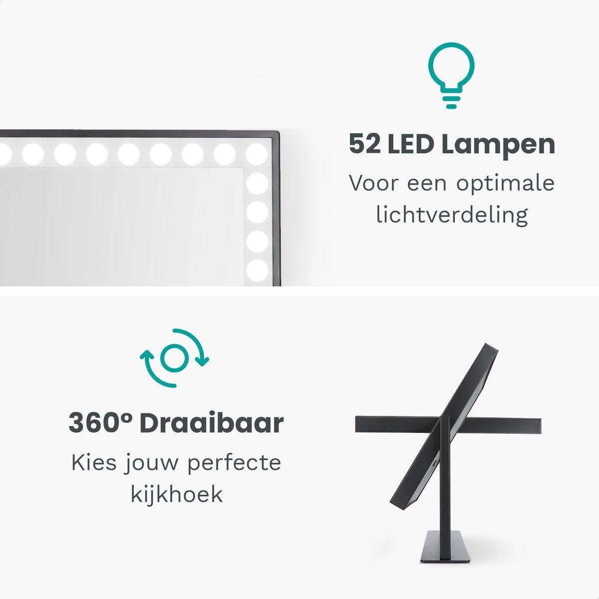 Mirlux Hollywood Spiegel Met Verlichting - Make Up - Visagie - Dimbaar LED Lampen Licht - Zwart 5 Mirlux Hollywood Spiegel Met Verlichting - Make Up - Visagie - Dimbaar LED Lampen Licht - Zwart - Afbeelding 3