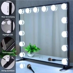 Hollywood Spiegel | Videri Vanity Zwart | Spiegel Met Verlichting | Make Up Spiegel | Visagie Spiegel | Cosmetische Spiegel | Dimbaar -Cosmetica Promotiewinkel 1200x1200 750