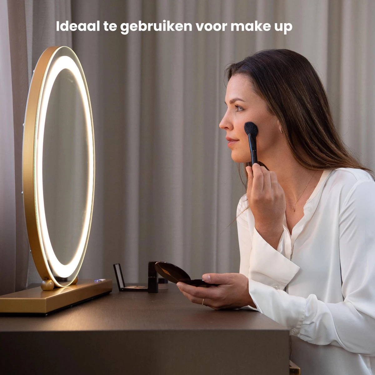 Nuvoo Make-up Spiegel - Visagie Spiegel - Hollywood Spiegel - Diameter 50cm - 3 Licht Tinten - Dimbaar - USB Telefoonoplader - Goud 4 Nuvoo Make-up Spiegel - Visagie Spiegel - Hollywood Spiegel - Diameter 50cm - 3 Licht Tinten - Dimbaar - USB Telefoonoplader - Goud - Afbeelding 2