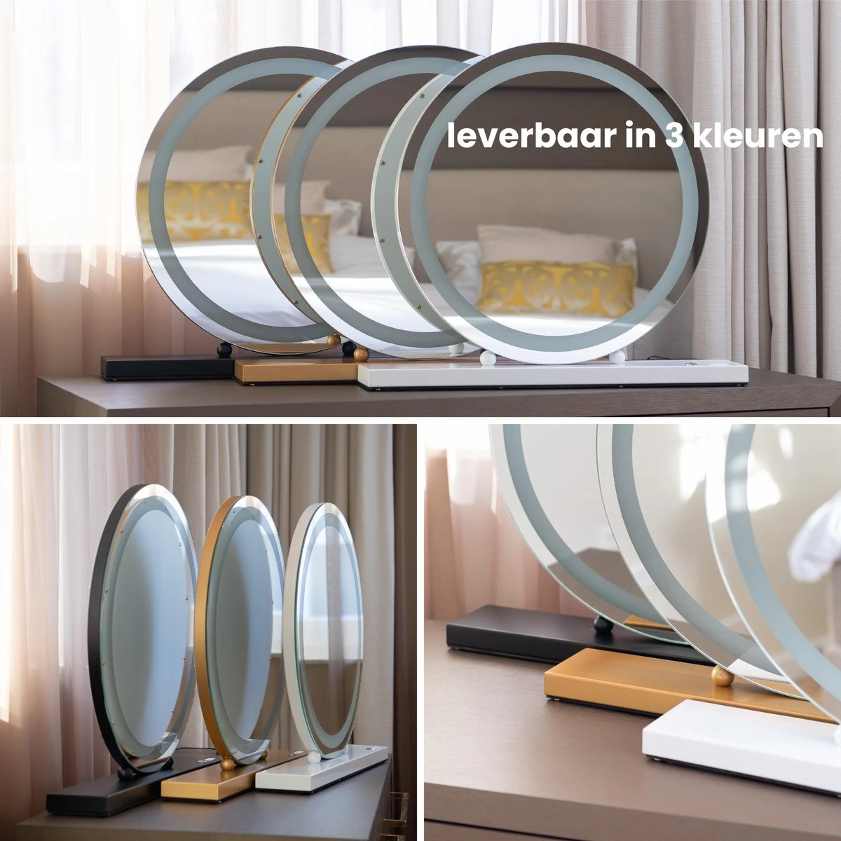 Nuvoo Make-up Spiegel - Visagie Spiegel - Hollywood Spiegel - Diameter 50cm - 3 Licht Tinten - Dimbaar - USB Telefoonoplader - Goud 12 Nuvoo Make-up Spiegel - Visagie Spiegel - Hollywood Spiegel - Diameter 50cm - 3 Licht Tinten - Dimbaar - USB Telefoonoplader - Goud - Afbeelding 10