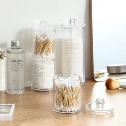 Without Lemon - Wattenstaafjes En Wattenschijfjes Houder - Dubbel Transparant Opberghouder - Opbergdoosje - Makeup Organizer - Zonder Zijopening - Met Deksel - Stapelbaar -Cosmetica Promotiewinkel 1200x1200 819