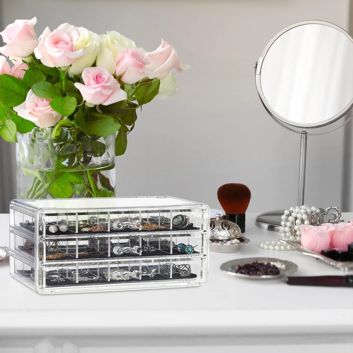 Relaxdays Make-up Organizer Acryl - 3 Lades Met Vakken Acrylbox - Cosmeticabox Opbergdoos - Doorzichtig 4 Relaxdays Make-up Organizer Acryl - 3 Lades Met Vakken Acrylbox - Cosmeticabox Opbergdoos - Doorzichtig - Afbeelding 2