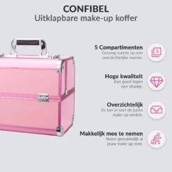 Confibel Cosmetica Koffer - Make Up Koffer Uitklapbaar - 5 Opbergbakken Make-up Koffer - Beautycase/Visagiekoffer /Cosmeticakoffer /Beautycase/ Nagelstylistekoffer - Roze -Cosmetica Promotiewinkel 1200x1200 878