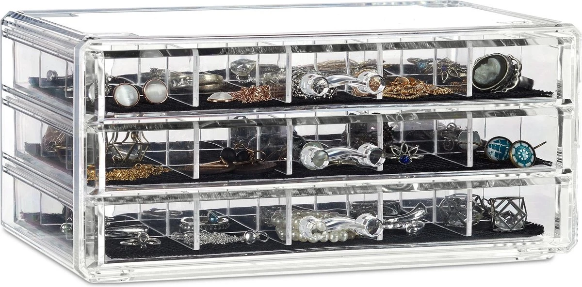 Relaxdays Make-up Organizer Acryl - 3 Lades Met Vakken Acrylbox - Cosmeticabox Opbergdoos - Doorzichtig 3 Relaxdays Make-up Organizer Acryl - 3 Lades Met Vakken Acrylbox - Cosmeticabox Opbergdoos - Doorzichtig