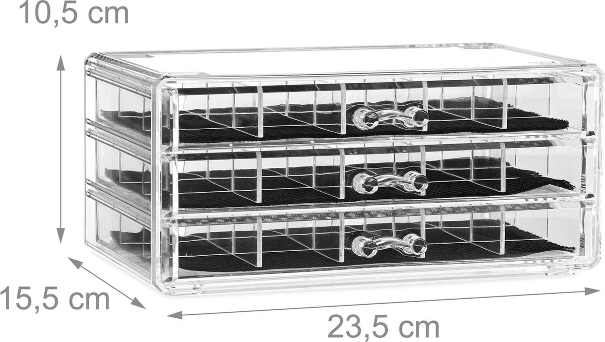 Relaxdays Make-up Organizer Acryl - 3 Lades Met Vakken Acrylbox - Cosmeticabox Opbergdoos - Doorzichtig 6 Relaxdays Make-up Organizer Acryl - 3 Lades Met Vakken Acrylbox - Cosmeticabox Opbergdoos - Doorzichtig - Afbeelding 4