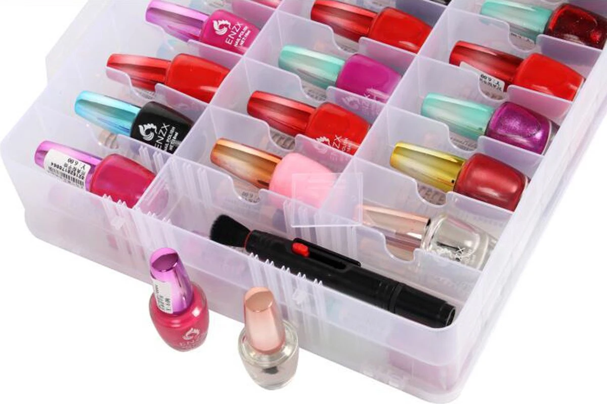 Nagellak Organizer - Koffer Met Vakverdeling - Ruimte Voor 48 Verschillende Nagellakpotjes - 35 X 30 Cm - Kunststof - Naaigarenopbergkoffer 4 Nagellak Organizer - Koffer Met Vakverdeling - Ruimte Voor 48 Verschillende Nagellakpotjes - 35 X 30 Cm - Kunststof - Naaigarenopbergkoffer - Afbeelding 2