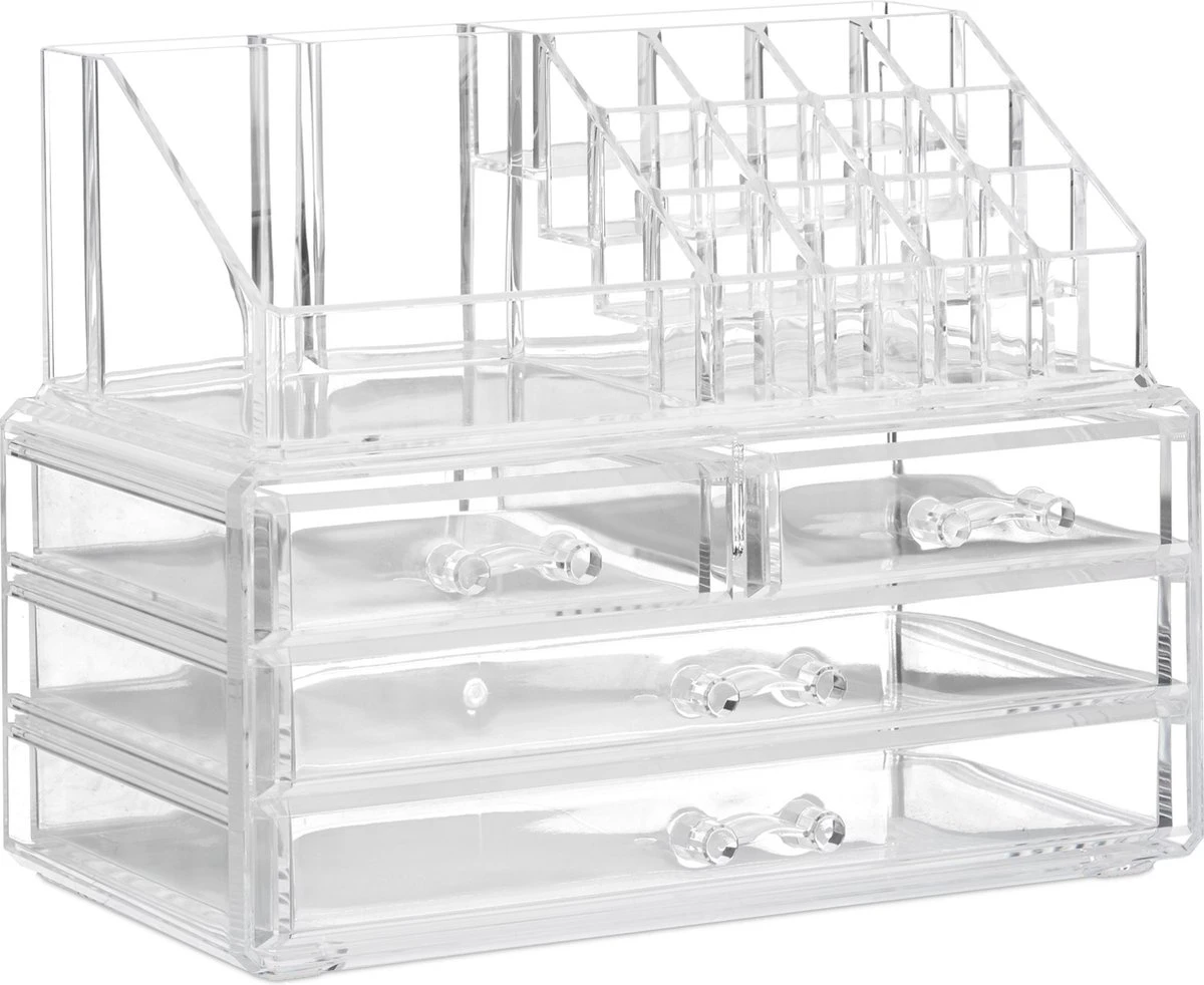 Relaxdays Make-up Organizer - Tweedelig - Cosmetica Opbergdoos - Transparant 15 Relaxdays Make-up Organizer - Tweedelig - Cosmetica Opbergdoos - Transparant - Afbeelding 13