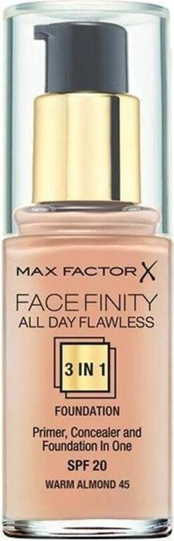Max Factor Facefinity All Day Flawless 3-in-1 Liquid Foundation - 045 Almond -Cosmetica Promotiewinkel 387x1200