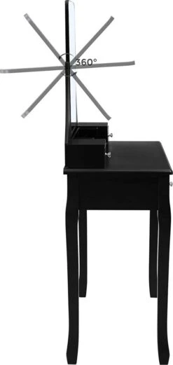 Merkloos Kaptafel, Kaptafel Met Grote Spiegel Zonder Frame, Toilettafel, Kaptafel, Voor Make-up, Gewatteerde Kruk, 5 Laden, Verplaatsbare Opbergdoos, Zwart RDT25BK -Cosmetica Promotiewinkel 569x1200 2