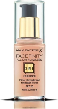 Max Factor Facefinity All Day Flawless 3-in-1 Liquid Foundation - 045 Almond -Cosmetica Promotiewinkel 641x1200 1