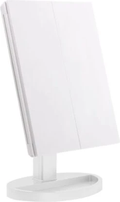 UNIQ Trifold Make Up Spiegel Met LED Verlichting En 2 Vergrootspiegels - Staande Spiegel - 21 LED-lampjes - Op Batterijen En USB (kabel Incl) - Wit -Cosmetica Promotiewinkel 716x1200 1