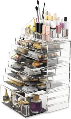 Make-up Cosmetische Organizer Opbergladen Display Dozen Case Met Laden (12D, Transparant)