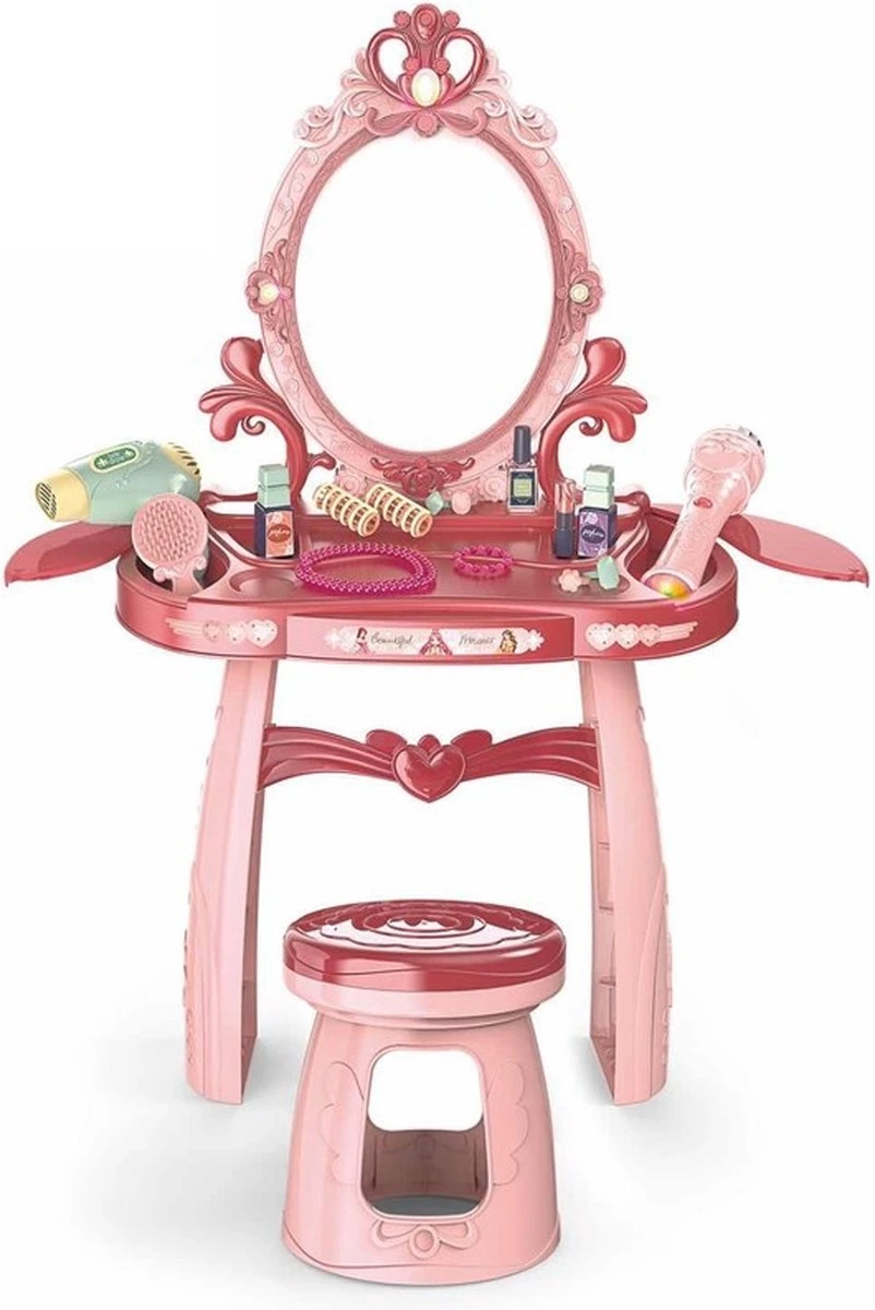 Kaptafel Kind - Make Up Tafel Met Spiegel - 44x24,5x76cm - Roze 6 Kaptafel Kind - Make Up Tafel Met Spiegel - 44x24,5x76cm - Roze - Afbeelding 4