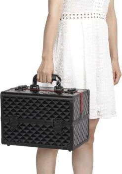 Make-upkoffer, Kapperskoffer, Cosmeticakoffer, Lege Nagelkoffer, Multikoffer, Afsluitbaar Voor Nageldesign/massageolie/fotoapparatuur, 34,7 X 22,2 X 25 Cm , Volledig Zwart HM-YAHEE-411233 -Cosmetica Promotiewinkel 842x1200